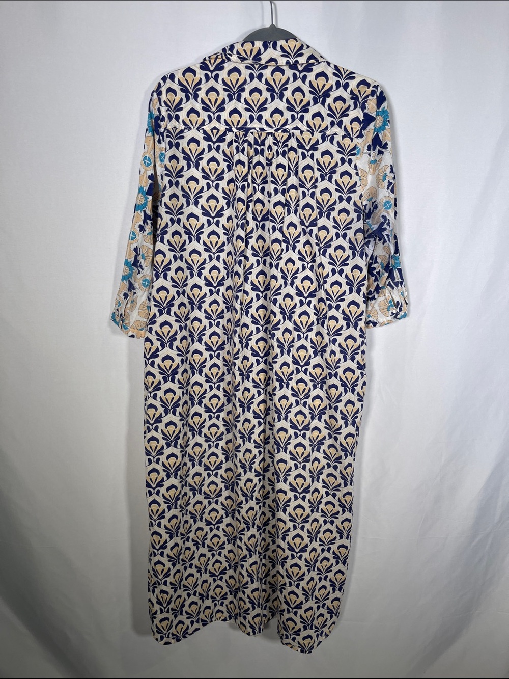 RO’S GARDEN TUCKERNUCK WOMENS MIDI DRESS BLUE GEOMETRIC COTTON XL - Picture 9 of 9
